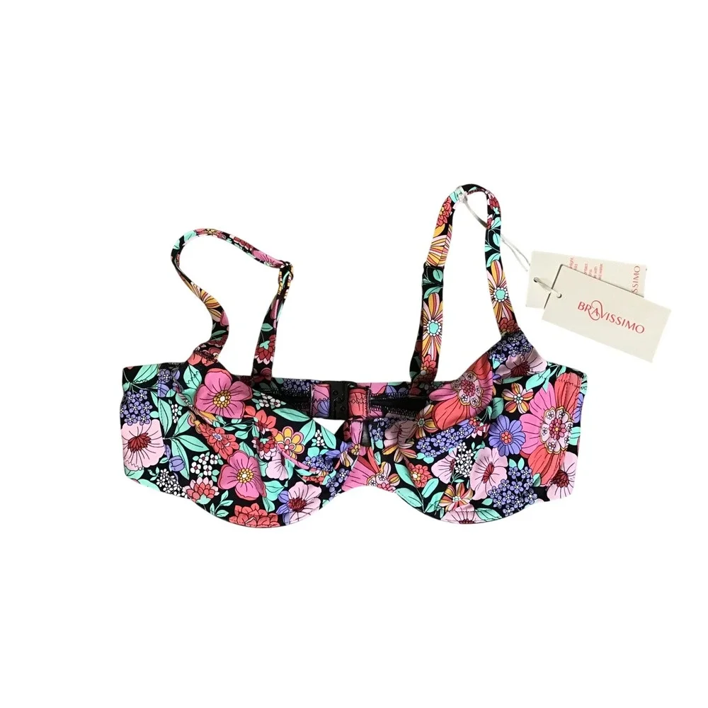 Bravissimo Women's‎ Black Floral Underwired Mallorca Bikini Top 32DD NWT